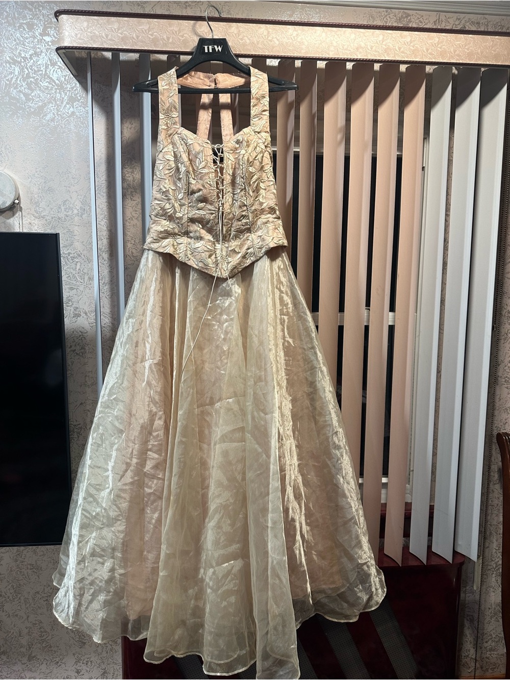 Ivory Gold Embroidered Ball Gown Dress